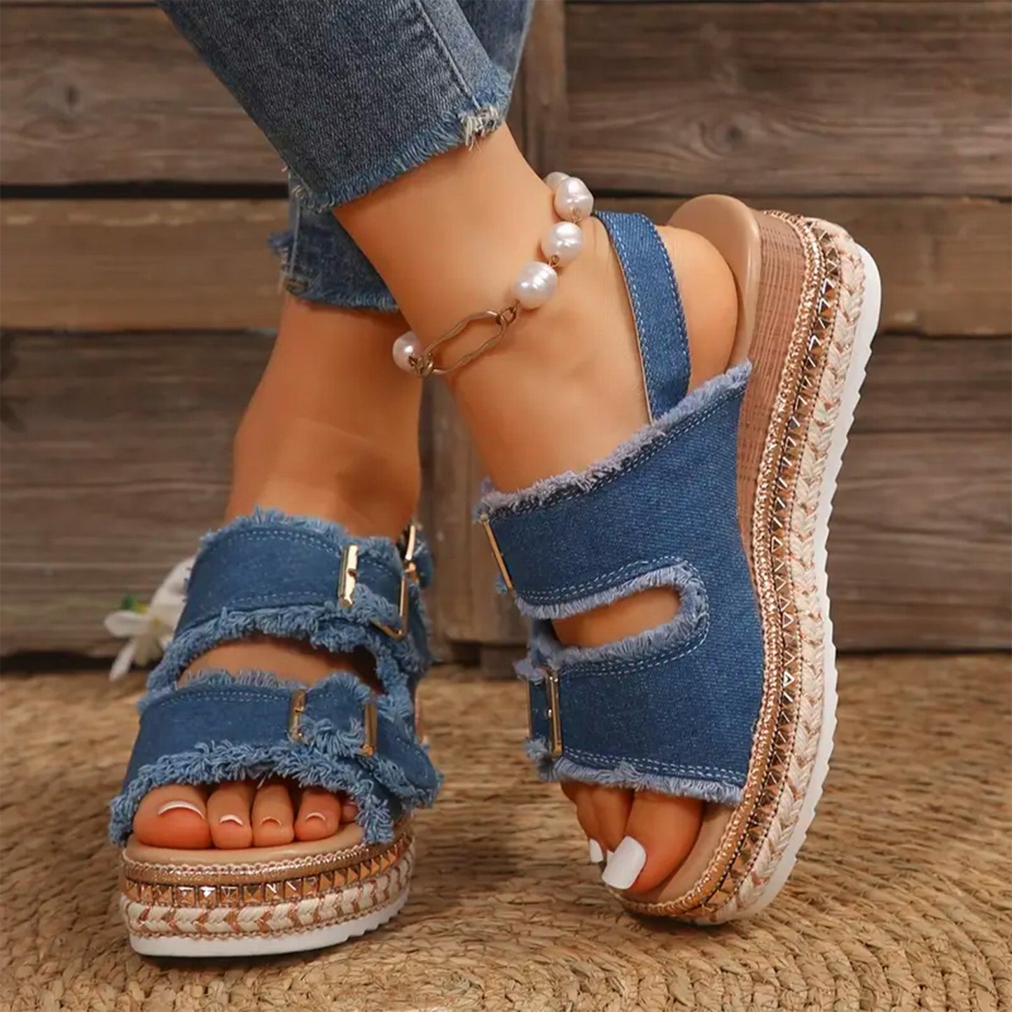 Alia | Casual Denim Wedges